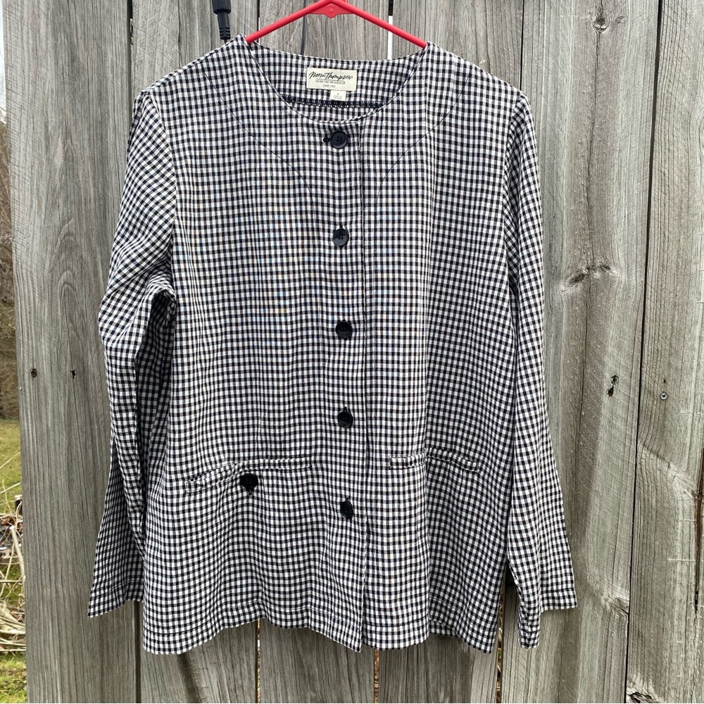 Gingham Plaid Norm Thompson Button Front Jacket Womens Small Black‎ White